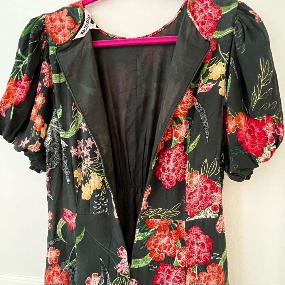 Walter Baker Wanita Rain Forest Green Floral Puff Sleeve Midi Dress Size XL NWT - Picture 8 of 12